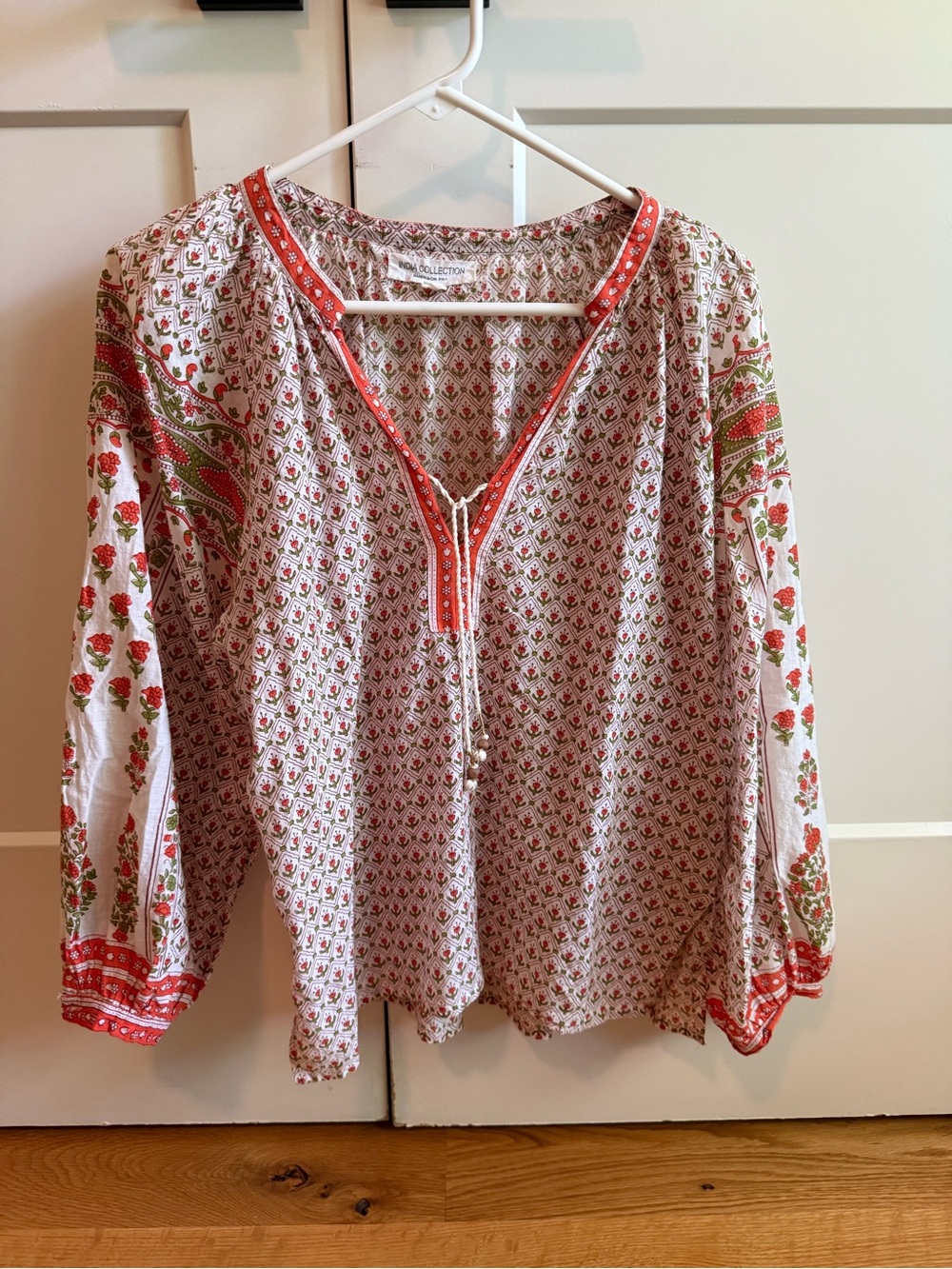 EmersonFry India Collection Floral Peasant Top in Orange and Cream